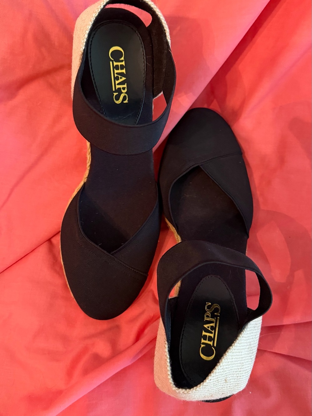 Black Canvas “Chaps” Espadrille Wedge Sandals - Picture 2 of 4